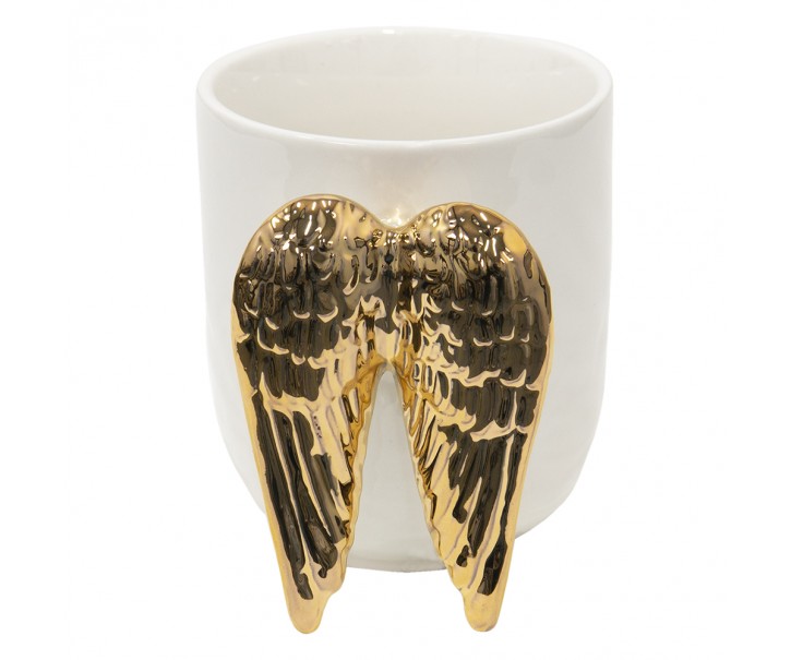 Bílý keramický hrnek se zlatými křídly Wings - 11*9*10 cm Clayre & Eef