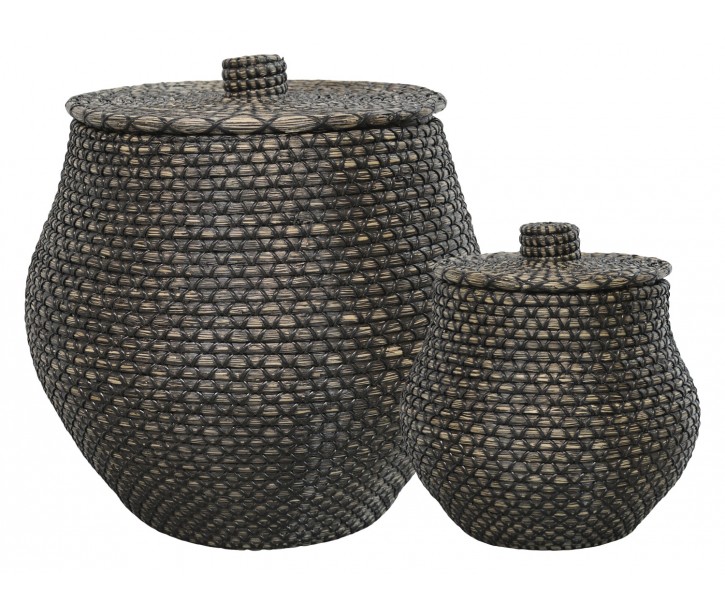 Set 2 ks pletený koš z mořské trávy s víkem Fuiton - Ø 39*49/ Ø 30*34 cm Chic Antique