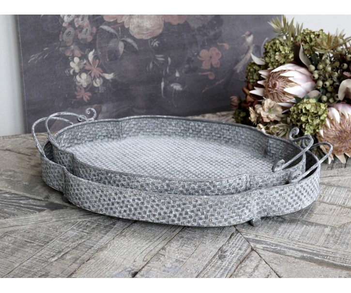 Set 2ks dekorační plechové podnosy s patinou Trao - 53*35*11/ 46*31*10cm Chic Antique