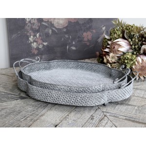 Set 2ks dekorační plechové podnosy s patinou Trao - 53*35*11/ 46*31*10cm