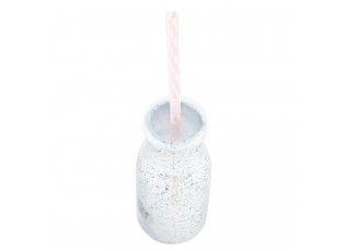 Stříbrná skleněná láhev na brčko bez brčka - Ø 6*14 cm / 0,2 L