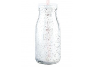 Stříbrná skleněná láhev na brčko bez brčka - Ø 6*14 cm / 0,2 L