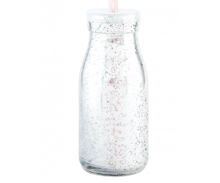 Stříbrná láhev na brčko - Ø 6*14 cm / 0,2 L Clayre & Eef