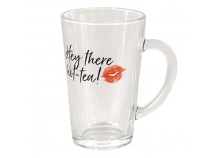Skleněný hrnek s nápisem Hot Tea - 11*8*13 cm / 300 ml