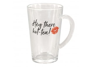 Skleněný hrnek s nápisem Hot Tea - 11*8*13 cm / 300 ml