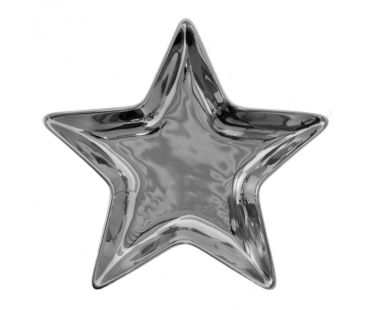 Stříbrná keramická miska ve tvaru hvězdy Silver Star - 20*19*2 cm Clayre & Eef