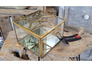 Skleněná šperkovnice se zlatým antik lemem Alex antique - 15*15*12 cm