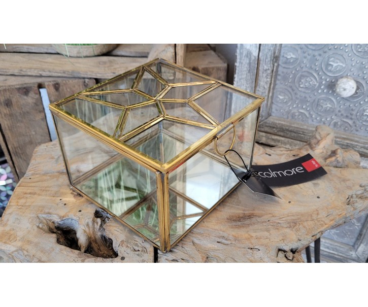 Skleněná šperkovnice se zlatým antik lemem Alex antique - 15*15*12 cm Colmore by Diga