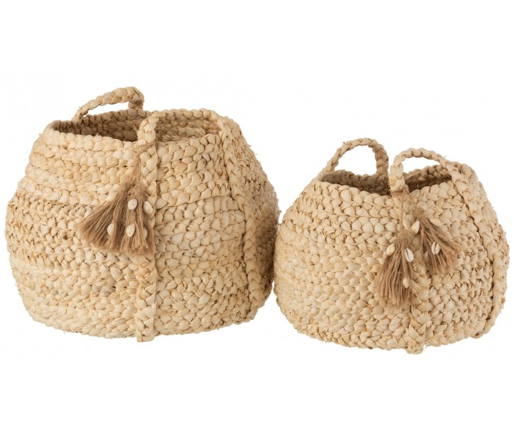 2ks přírodní koše z kukuřičných listů se střapci Maise - Ø40*33/ Ø32*29 cm J-Line by Jolipa