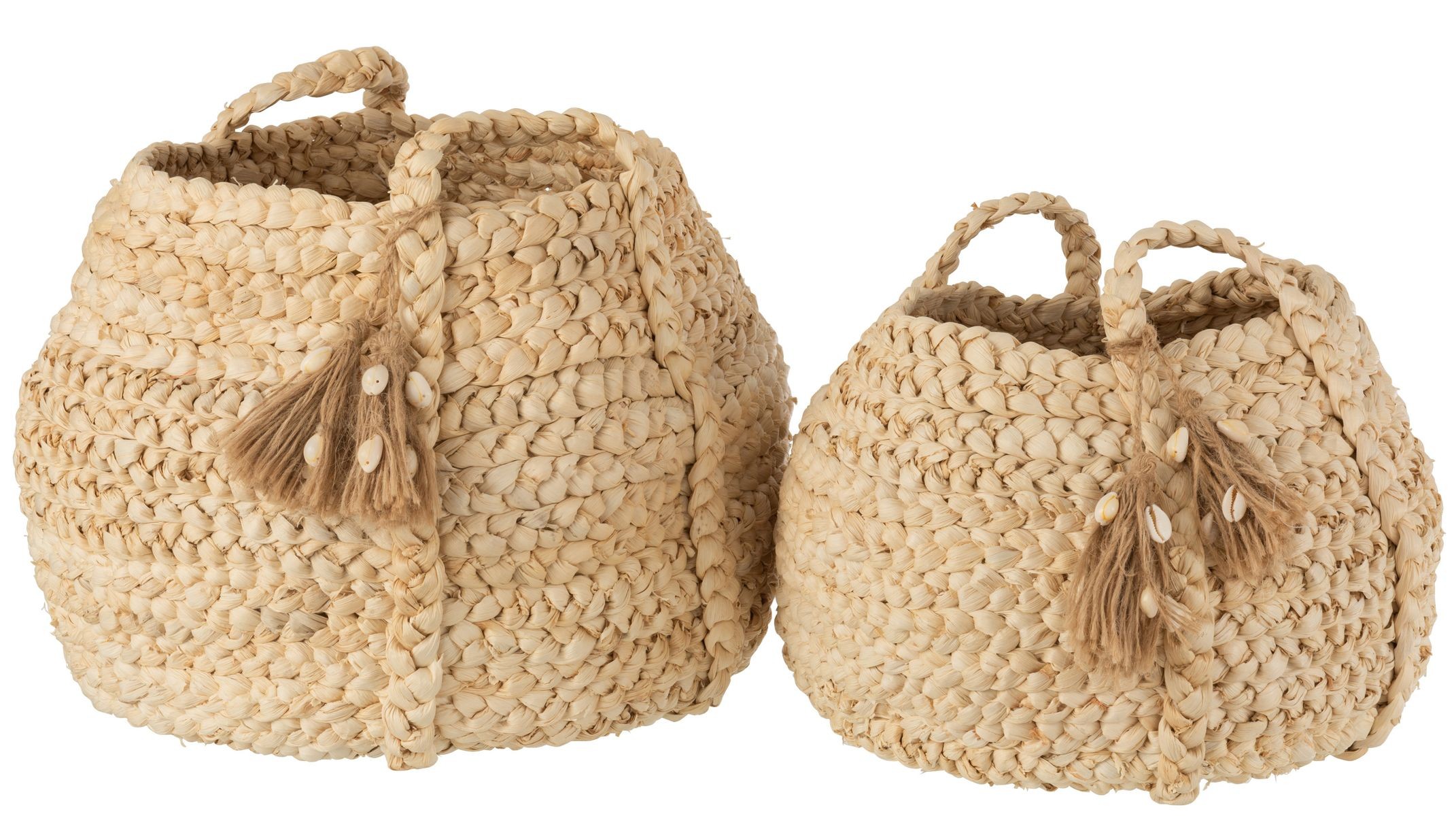 2ks přírodní koše z kukuřičných listů se střapci Maise - Ø40*33/ Ø32*29 cm