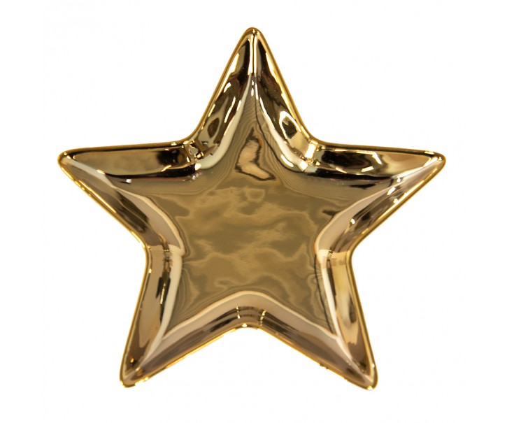 Zlatá keramická miska ve tvaru hvězdy Gold Star - 20*19*2 cm Clayre & Eef