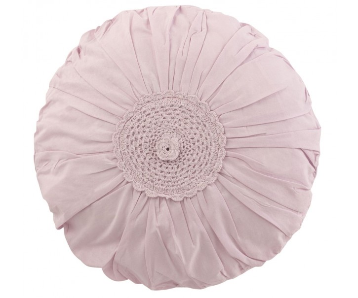 Fialkový bavlněný kulatý polštář s krajkou Lace violet - Ø 39*12cm J-Line by Jolipa