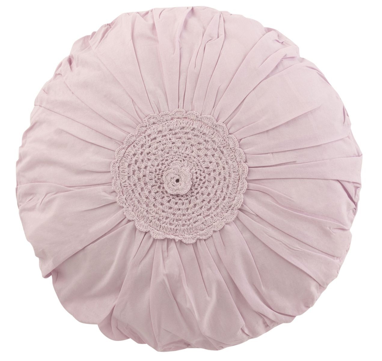 Fialkový bavlněný kulatý polštář s krajkou Lace violet - Ø 39*12cm J-Line by Jolipa Fialkový bavlněný kulatý polštář s krajkou Lace violet - Ø 39*12cm J-Line by Jolipa