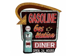 Černo-červená nástěnná kovová cedule Gasoline - 59*1*65 cm