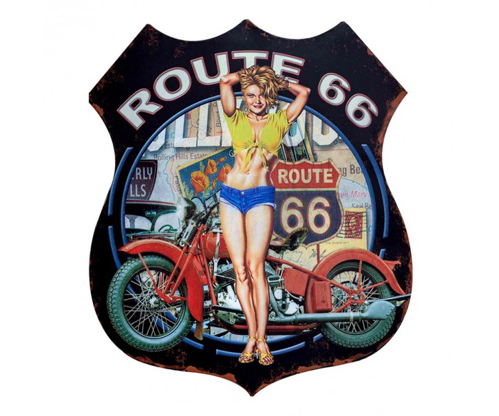 Černá nástěnná kovová cedule Route 66 - 30*1*35 cm Clayre & Eef