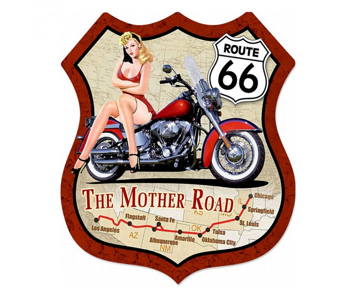 Nástěnná kovová cedule Route 66 - The Mother Road - 30*1*35 cm Clayre & Eef