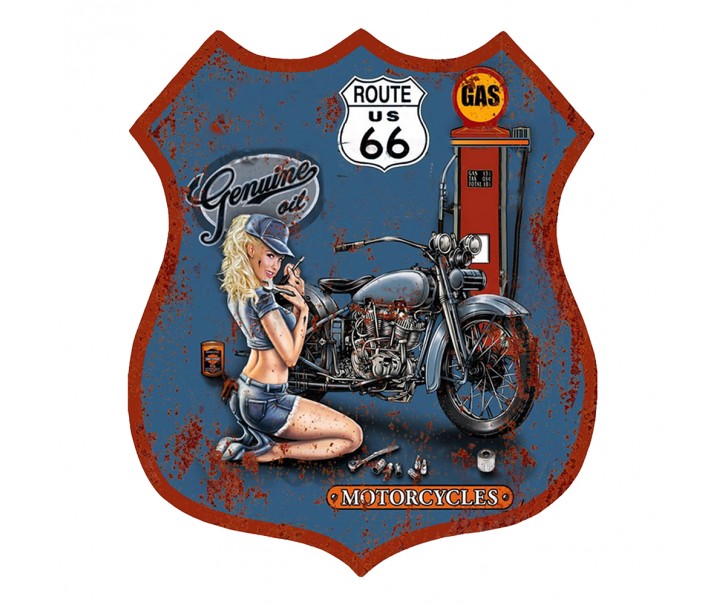Modrá nástěnná kovová cedule Route 66 - 30*1*35 cm Clayre & Eef