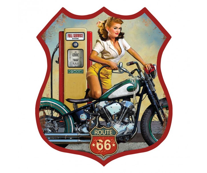 Nástěnná kovová cedule Route 66 - Full Service - 30*1*35 cm Clayre & Eef
