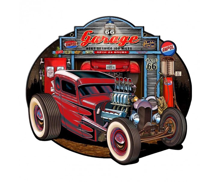 Nástěnná kovová cedule Route 66 - Garage - 50*1*43 cm Clayre & Eef