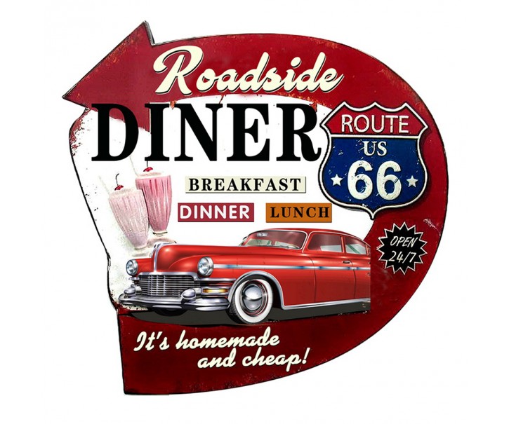 Nástěnná kovová cedule Diner Route 66 - 56*1*54 cm Clayre & Eef