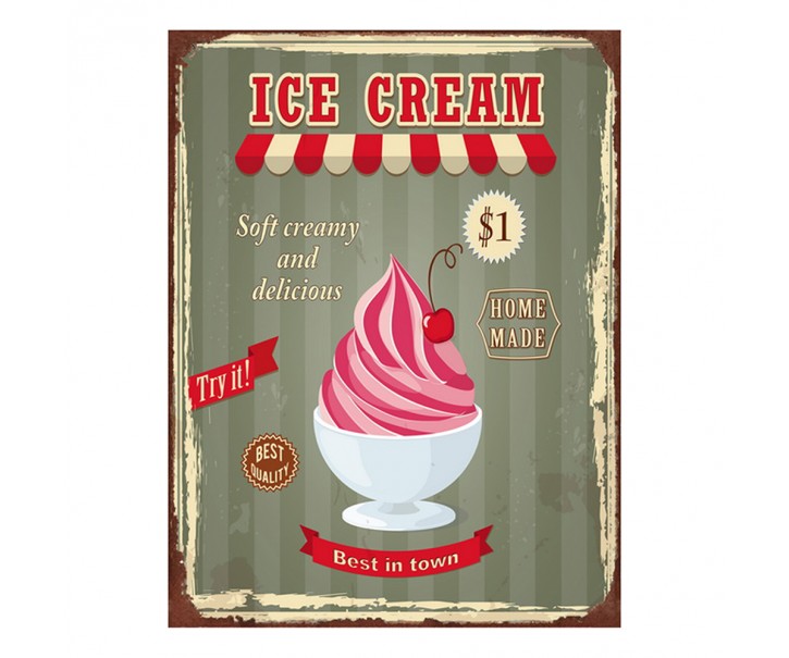 Zelená nástěnná kovová cedule Ice Cream - 25*1*33 cm Clayre & Eef