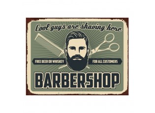 Zelená nástěnná kovová cedule Barber Shop - 33*1*25 cm