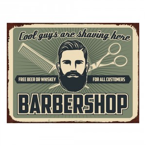 Zelená nástěnná kovová cedule Barber Shop - 33*1*25 cm
