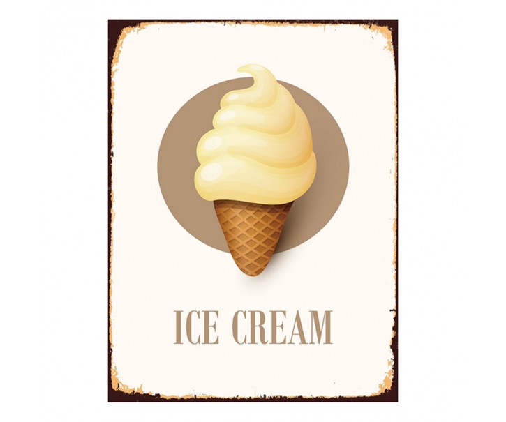 Bílá antik nástěnná kovová cedule Ice Cream - 25*1*33 cm Clayre & Eef