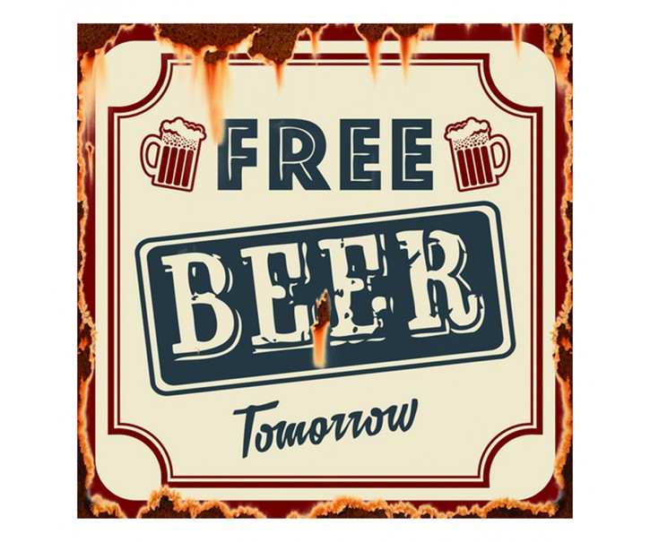 Nástěnná kovová cedule Free Beer Tomorrow - 30*1*30 cm Clayre & Eef