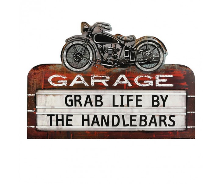 Nástěnná kovová cedule s motorkou Garage - 50*1*35 cm Clayre & Eef