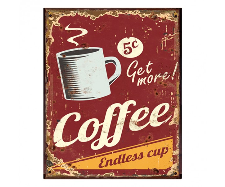 Červená nástěnná kovová cedule Coffee - 25*1*33 cm Clayre & Eef