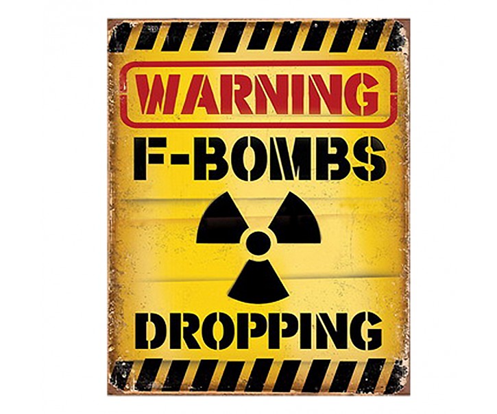 Žlutá nástěnná cedule Warning Bombs Dropping - 20*1*25 cm Clayre & Eef