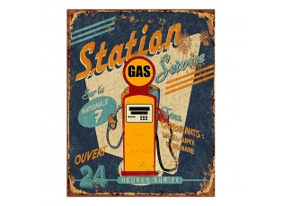 Modrá nástěnná cedule Station Gas - 25*1*33 cm