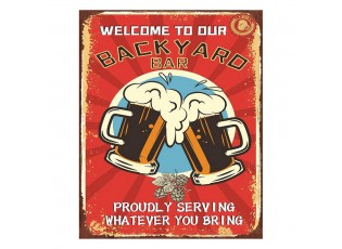 Červená nástěnná cedule Backyard Bar - 20*1*25 cm