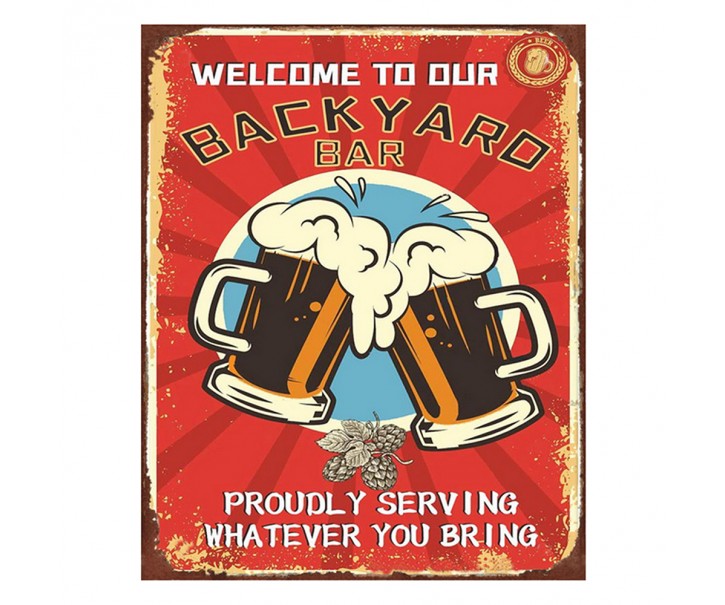 Červená nástěnná cedule Backyard Bar - 20*1*25 cm Clayre & Eef