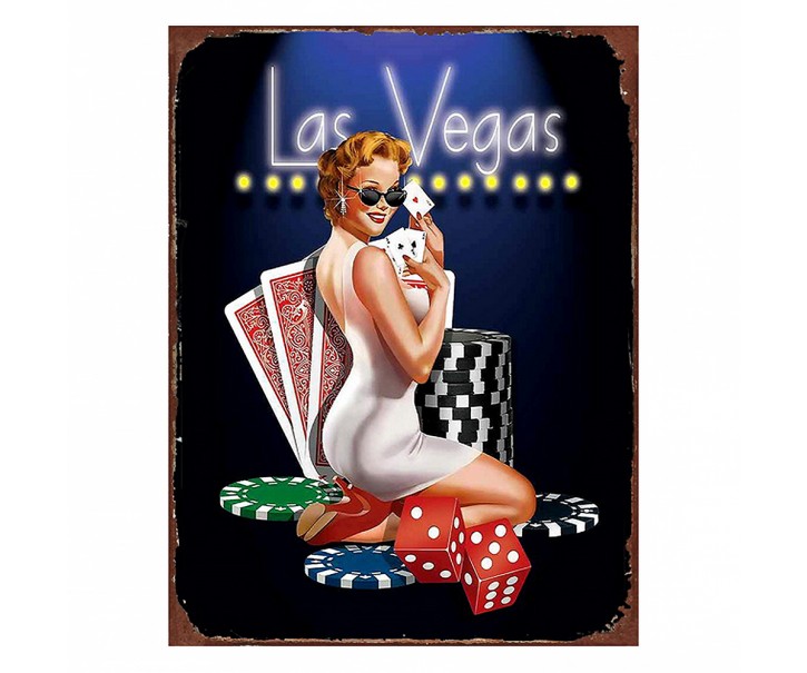 Nástěnná kovová cedule Las Vegas - 25*1*33 cm Clayre & Eef