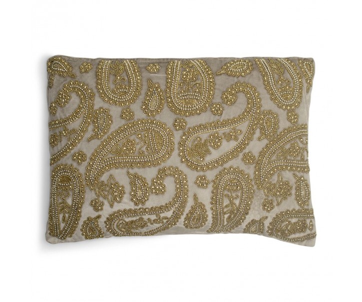 Béžový sametový polštář s ornamenty Paisley beige - 45*15*35cm Mars & More 