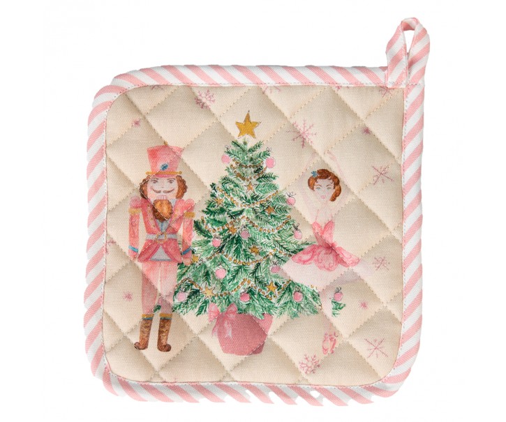 Béžová chňapka - podložka s louskáčkem a baletkou Pastel Nutcracker - 20*20 cm Clayre & Eef