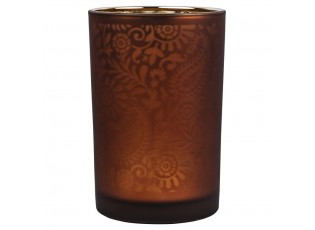 Oranžovo stříbrný skleněný svícen s ornamenty Paisley vel.L - Ø12*18cm