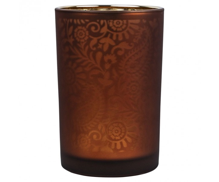 Oranžovo stříbrný skleněný svícen s ornamenty Paisley vel.L - Ø12*18cm Mars & More 