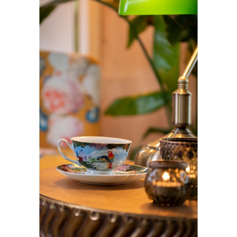 Porcelánový šálek s podšálkem s papoušky Papagai - 12*10*6 cm / Ø 15*2 cm / 200 ml Clayre & Eef Porcelánový šálek s podšálkem s papoušky Papagai - 12*10*6 cm / Ø 15*2 cm / 200 ml Clayre & Eef