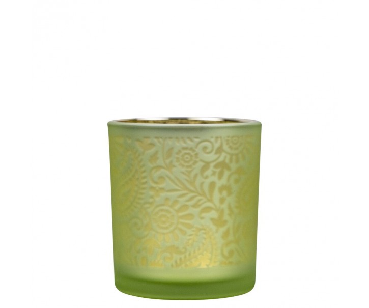 Zeleno stříbrný skleněný svícen s ornamenty Paisley vel.S - Ø7*8cm Mars & More 