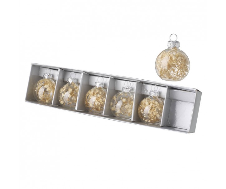Set 6ks závěsná skleněná ozdoba se suchými květy uvnitř - Ø 4cm Ostatn&iacute;