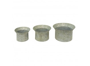 3ks šedý antik dekorační obal na květináč - Ø 40*23 / Ø 34*21 / Ø 28*19 cm
