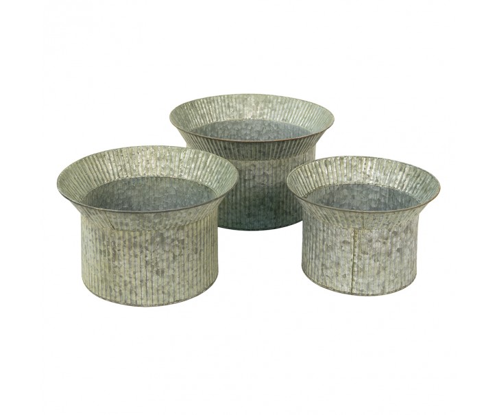 3ks šedý antik dekorační obal na květináč - Ø 40*23 / Ø 34*21 / Ø 28*19 cm Clayre & Eef