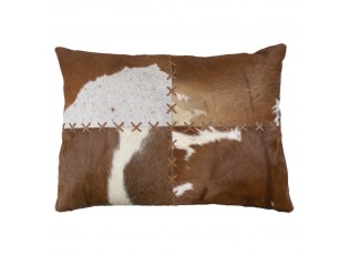 Hnědý kožený polštář s výrazným stehem Stitch Cow - 45*60*15cm
