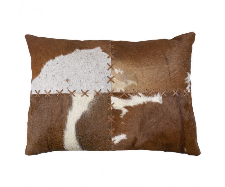 Hnědý kožený polštář s výrazným stehem Stitch Cow - 45*60*15cm Mars & More 
