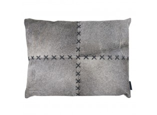 Šedý kožený polštář s výrazným stehem Stitch Cow - 45*60*15cm