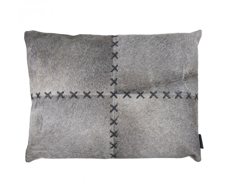 Šedý kožený polštář s výrazným stehem Stitch Cow - 45*60*15cm Mars & More 