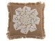 Hnědý jutový polštář s béžovou květinou a třásněmi Jute natural - 53*3*49 cm J-Line by Jolipa